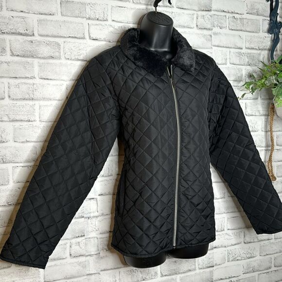 NWT Kim Rogers Black Puffer Fleece Collared Jacket Coat Size Medium - Picture 2 of 7